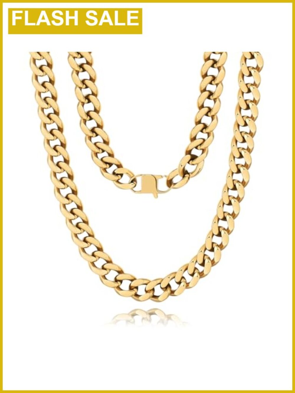 18K Gold Cuban Link Chain Necklace 316L Stainless Steel Lobster Clasp